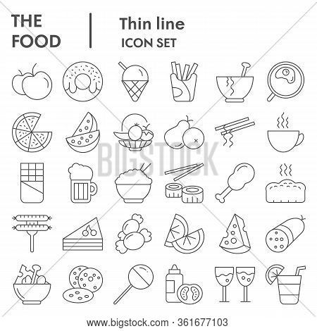 Fooddrinks Thin Line Icon Set. Food And Drink Signs Collection Or Sketches, Logo Illustrations, Web 