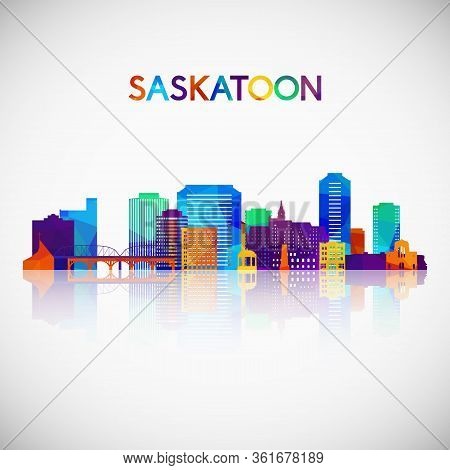 Saskatoon Skyline Silhouette In Colorful Geometric Style. Symbol For Your Design. Vector Illustratio