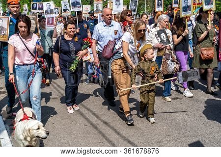 Zhukovsky,russia,may 9,2019: Immortal Regiment On Victory Day The 9th Of May, When People Go Column 