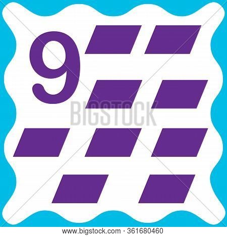 Card Number 9 (nine) And Parallelogram. Learning Numbers And Geometric Shapes, Mathematics. Game For