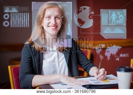 Portrait Of Young Caucasian Businesswoman Working With Document. Self-employed Female Auditor Workin