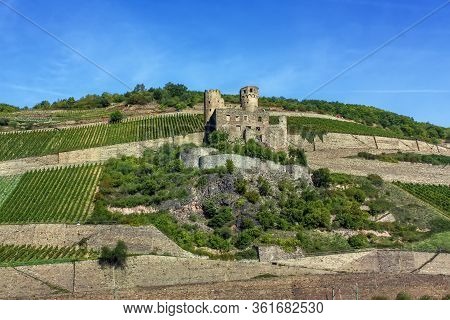Ehrenfels Castle Is A Ruined Hillside Castle Above The Rhine Gorge Near The Town Of Rudesheim Am Rhe
