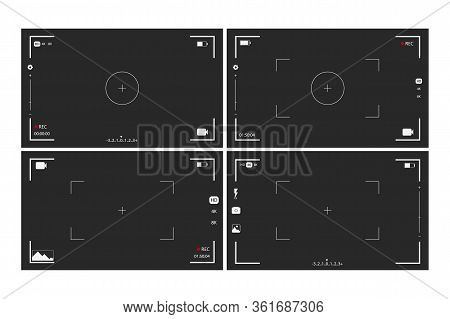 Camera Viewfinder Rec Set Collection On Transparent Black Background. Record Video Snapshot Photogra