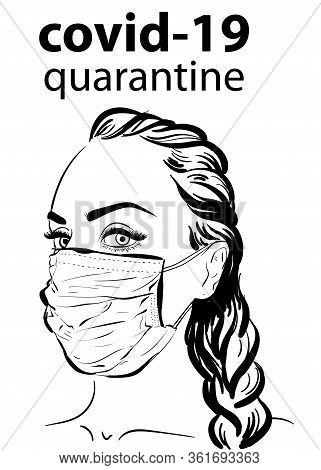 Woman In Face Mask Virus Covid19, Epidemy. Protective Resperatory Mask.