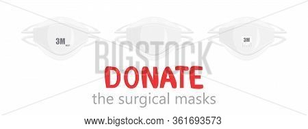 Vector Illustration Of Set Of Surgical 3m Masks Isolated. Clothes Donation Of Disposable Respirator 