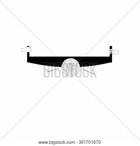 A Two-handed Saw Is Sawing A Tree. Flat Design.