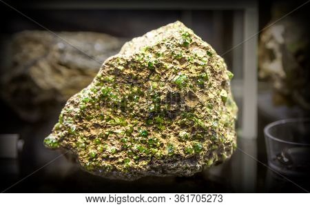 Natural Raw Gem, Green Gems In A Natural Stone, Demantoid - Uralian Emerald