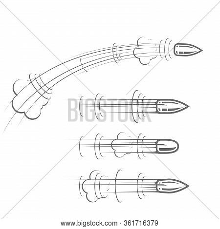 Comic Style Bullets In Flight, Cartridge Cartoon Shot, Cannon Volley Of Projectiles