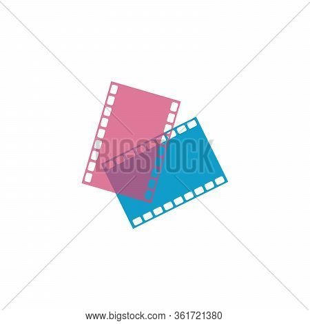 Filmstrips Icon In Blue And Pink Colors. Film Or Media Icon. Play Button. Cinema Strip. Tv Movie Ent