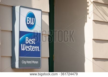 Prague, Czechia - October 31, 2019: Best Western Logo In Front Of Their Main Hotel For Prague. Best 