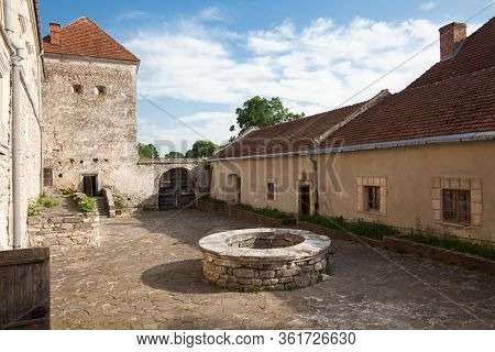 Svirzh, Ukraine - July 23 2009: Famous Ukranian Landscape. Facade Of The Medieval Castle Svirzh, Lvi