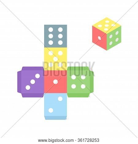 Gamecube For Print. Multicolor Dice Template On White Background
