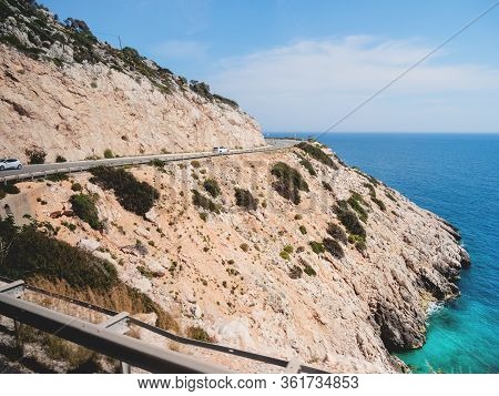 Mountain Serpentine Road Along Mediterranean Sea. Demre Finike Yolu Road . Turkey.