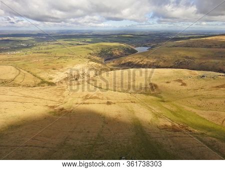 Aerial View Of Meldon Reservoir On Dartmoor, Devon