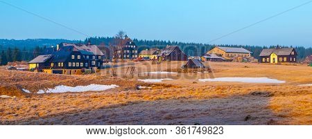 Spring Sunrise In Jizerka Village With Rest Of Snow, Jizera Mountains, Czech Republic
