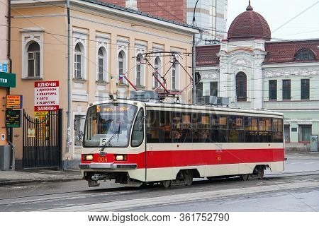 Ekaterinburg, Russia - May 9, 2012: Urban Tramway Model 71-405 In The City Street.