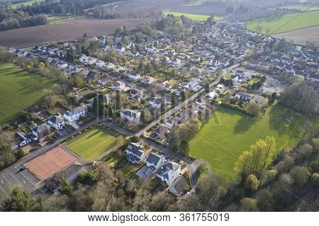 Brookfield Countryside Rural Village Aerial View From Above In Renfrewshire Scotland