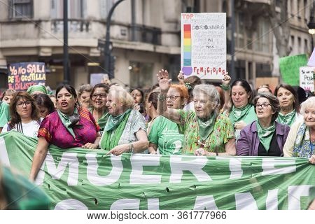 Caba, Buenos Aires / Argentina; March 9, 2020: International Womens Day. Women Marching In Favor Of 
