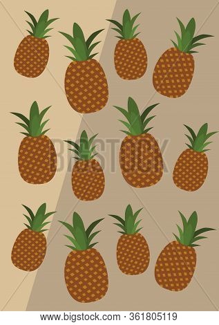 Ananas Background Vector Flat Design Brown Background