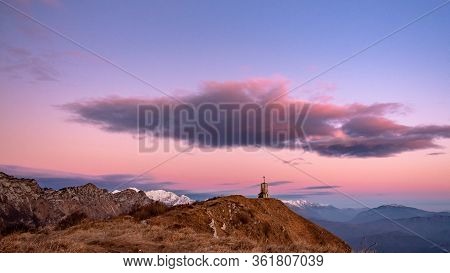 Winter Sunset From An Alpine Peak Of Friuli-venezia Giulia