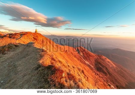Winter Sunset From An Alpine Peak Of Friuli-venezia Giulia