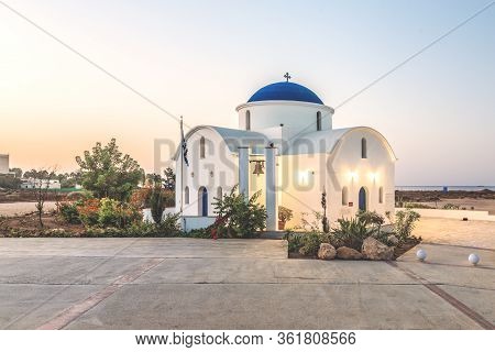 The Multi Denominational Church Of St Nicholas On A Shore Closeup In Paphos, Cyprus.
