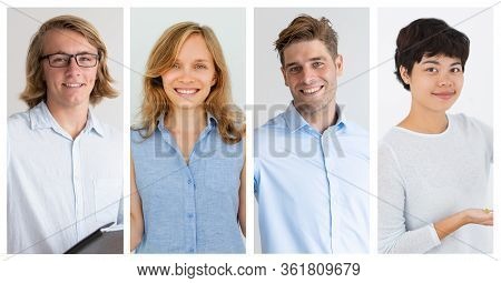 Set Of Waist-up Portraits Of Young Successful-looking People. Youthful Junior Co-workers Of European