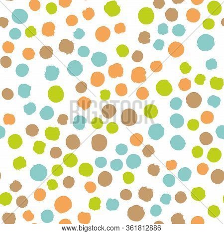 Scattered Colorful Brush Dots. Seamless Background Pattern. Abstract Vector Wallpaper