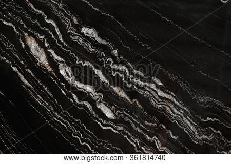 Black Marble Slab With Stripes Called Quarzite Portoro