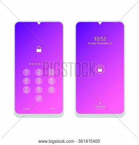 Unlock Smartphone Device With Pin And Swipe Screen To Unlock Device. Security Phone With Swipe Scree