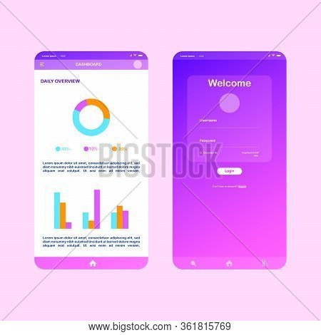 Flat Design Responsive Admin Dashboard Ui Mobile App. Ui Mobile Log In And Dashboard App. App Flat D
