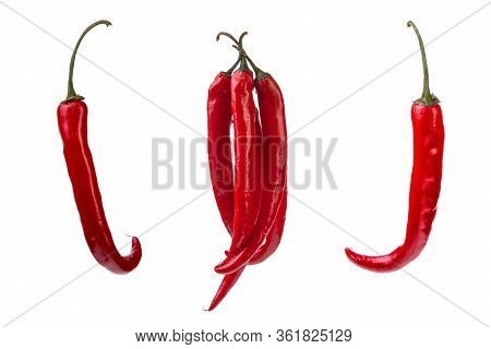 Red Chilli Pods On A White Isolated Background