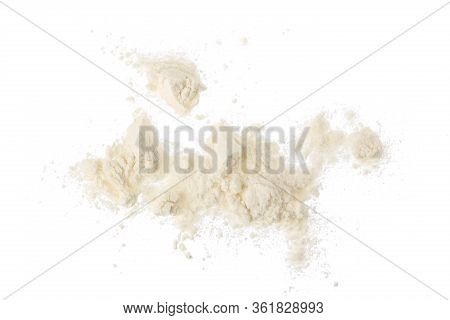 Pile Of Flour Isolated On White Background. Top View. Flat Lay