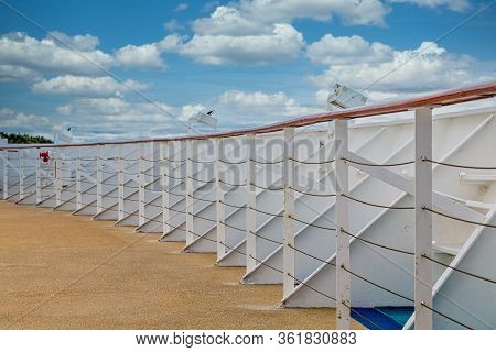 White Metal Bulkhead And Railing At Bow Of Cruise Ship