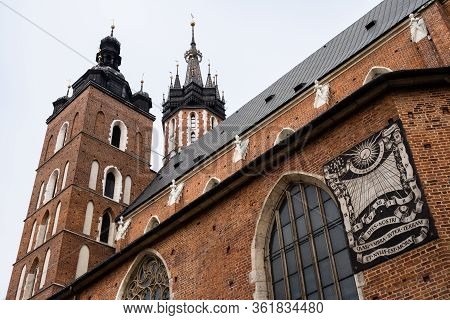 St Mary Catholic Church Kosciol Mariacki At The Main Market Square Rynek In Krakow, Poland