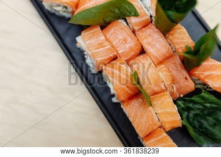 On Table Sushi Roll Food Fish Philadelphia Japanese Salmon Delicious Sushi Rice Cucumber Meal Tradit
