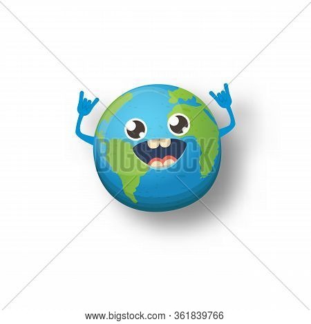 Cartoon Cute Smiling Earth Planet Character Isolated On White Background. Eath Day Concept Design Pa