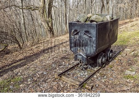 Old Mining Cart, Somoska, Siatorska Bukovina, Slovak Republic. Symbol Of Miners. Travel Destination.