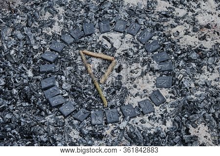 Norse Rune Vhunio On Ashes Backgorund Inside The Circle Of 24 Norse Runes