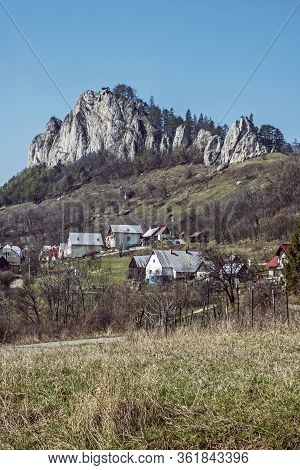 Vrsatske Rocks And Vrsatecke Podhradie Village, White Carpathian Mountains In Slovak Republic. Seaso