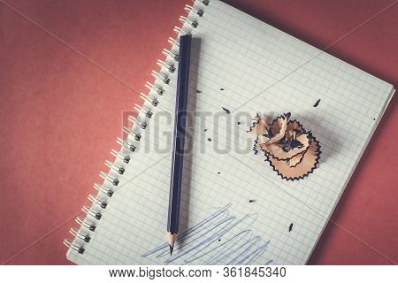 School Supplies. Bright Back To School Background. Notepad And Colorful Pencils. Distance Education,