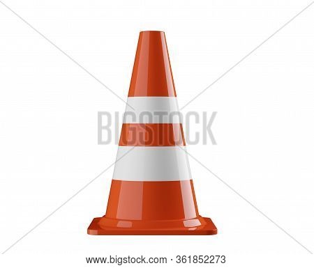 Single Orange Traffic Warning Cone Or Pylon Isolated On White Background - Under Construction, Maint