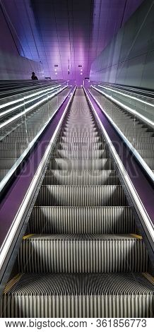 Escalator On The Infamous Noord Zuid Lijn (north-south Metro Line In Amsterdam)