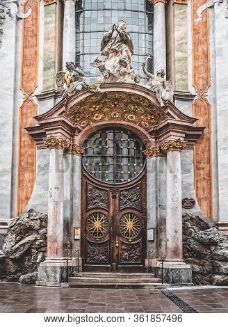 Feb 2, 2020 - Munich, Germany: Front Entrance Facade Of Asamkirche, Late Baroque Church