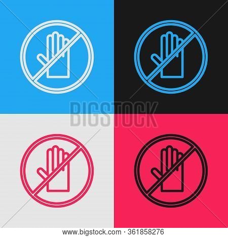 Pop Art Line No Handshake Icon Isolated On Color Background. No Handshake For Virus Prevention Conce