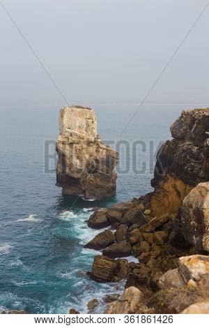 Papoa Cliffs And Sea In Peniche. Portugal
