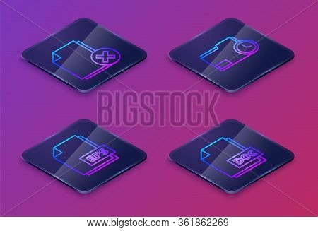 Set Isometric Line Delete File Document, Eps File Document, Document Folder With Clock And Doc File 