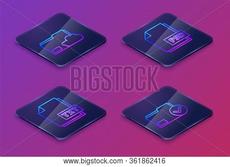 Set Isometric Line Cloud Storage Text Document Folder, Txt File Document, Psd File Document And Docu