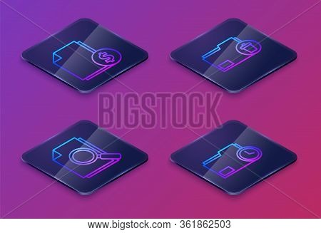 Set Isometric Line Finance Document, Document With Search, Delete Folder And Document Folder With Cl