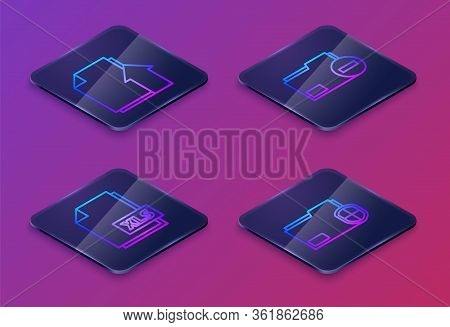 Set Isometric Line Upload File Document, Xls File Document, Document Folder With Minus And Document 